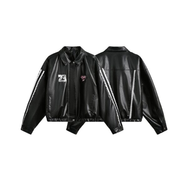 Women's Street Black Lace Love Number Embroidered Lapel Jacket - Image 2