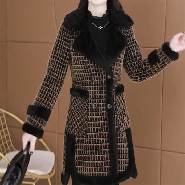 Plaid Fleece Lined Padded Warm Keeping Women's Overcoat - Image 3