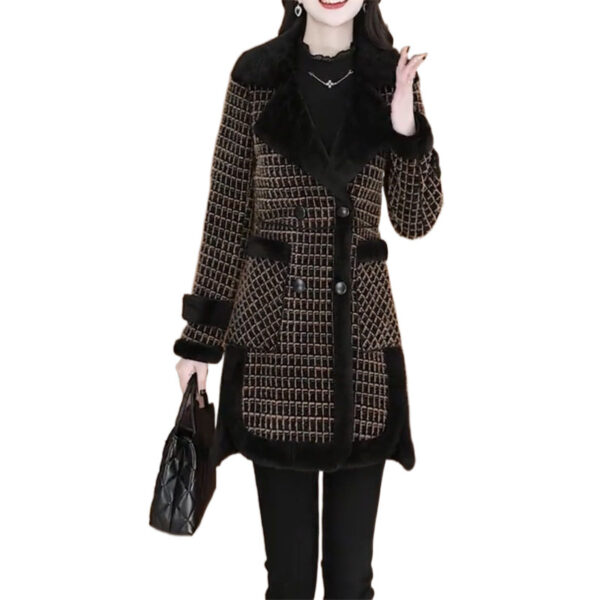 Plaid Fleece Lined Padded Warm Keeping Women's Overcoat - Image 5