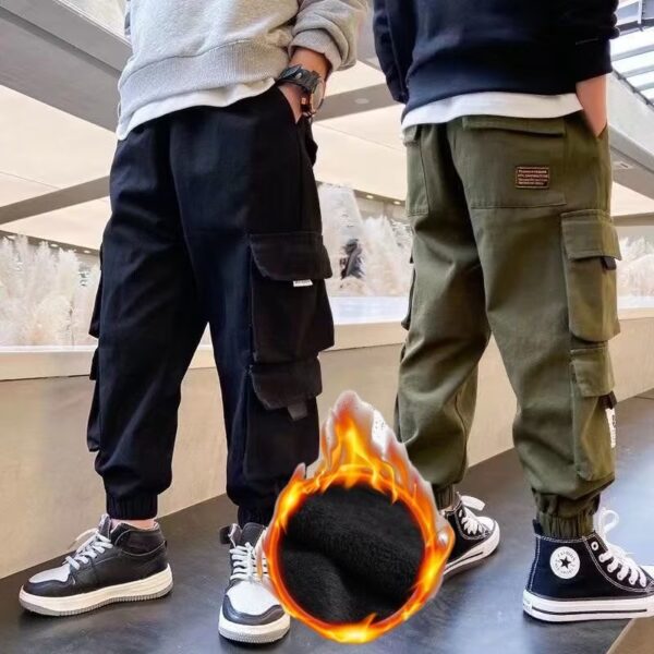 Men's Medium And Large Children's Multi-bag Fleece Ankle-tied Casual Working Pants Tide - Image 3