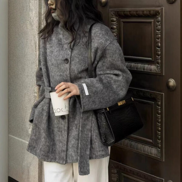 Stand Collar Advanced Loose And Idle Thick Mid-length Double-sided Wool Overcoat - Image 3