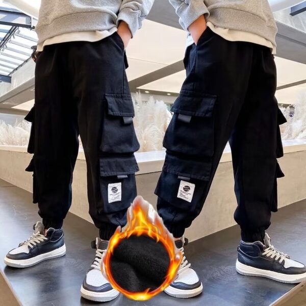 Men's Medium And Large Children's Multi-bag Fleece Ankle-tied Casual Working Pants Tide - Image 6