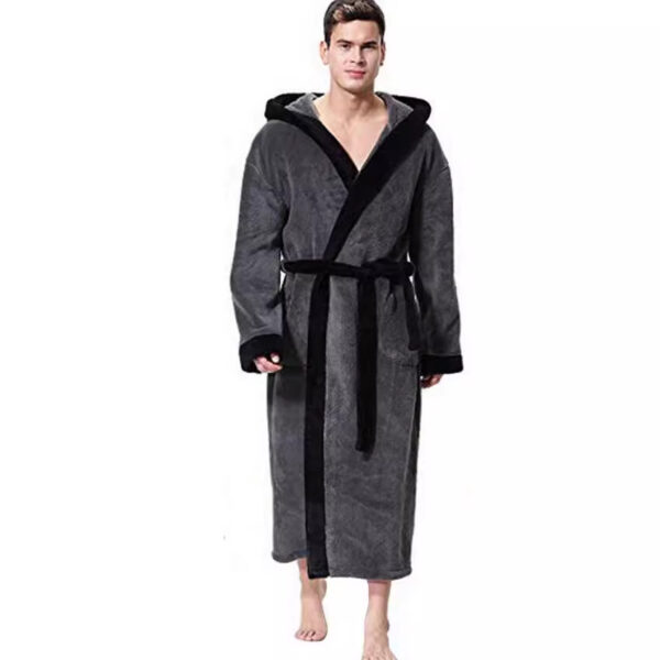 Men's Simple Colorblock Hood Patch Pocket Bathrobe - Image 3