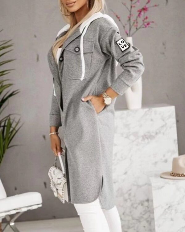 European And American Fashion Hooded Button Long-sleeved Coat For Women - Image 2
