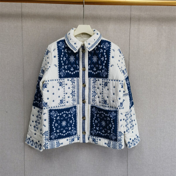 Autumn And Winter Ethnic Style Floral Contrast Color Thin Embroidery Cotton-padded Jacket - Image 5