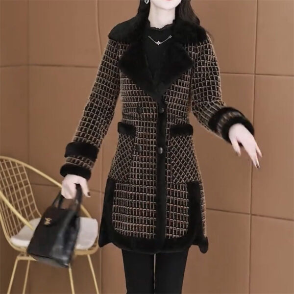 Plaid Fleece Lined Padded Warm Keeping Women's Overcoat - Image 4