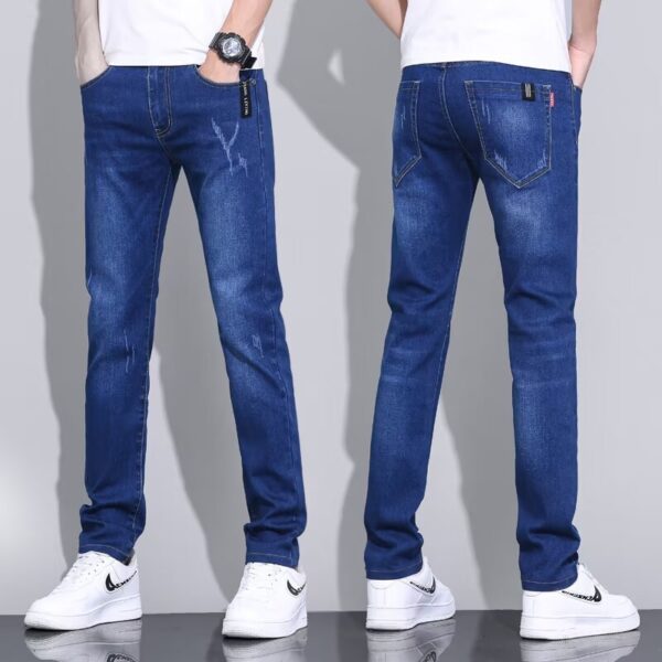 Spring And Autumn Washed Blue Jeans Men's Trendy Slim Trousers - Image 3