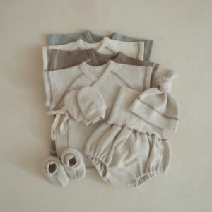Baby Clothes Baby Waffle Top High Waist Belly Protection Pants Suit