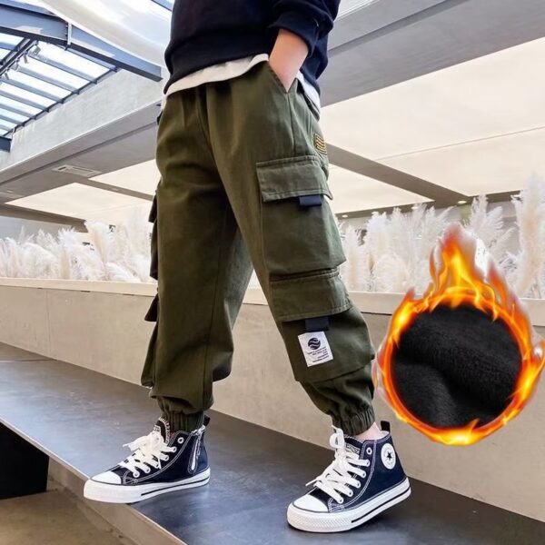Men's Medium And Large Children's Multi-bag Fleece Ankle-tied Casual Working Pants Tide - Image 2