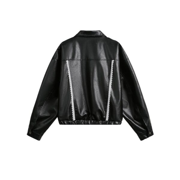 Women's Street Black Lace Love Number Embroidered Lapel Jacket - Image 4