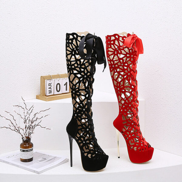 High-top Lace-up Peep Toe Hollow-out High Heels - Image 2