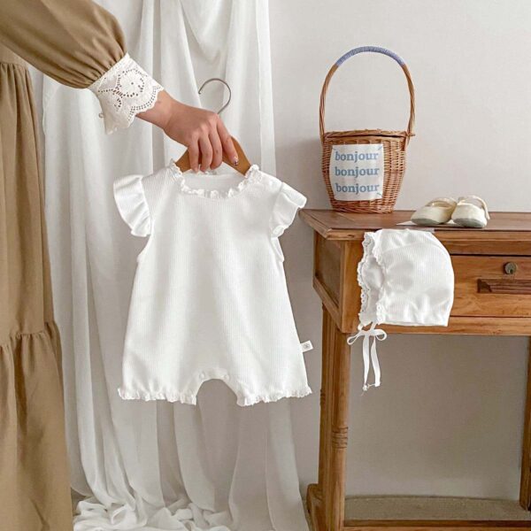 Baby Girl Waffle Lace Jumpsuit Hooded Romper - Image 6