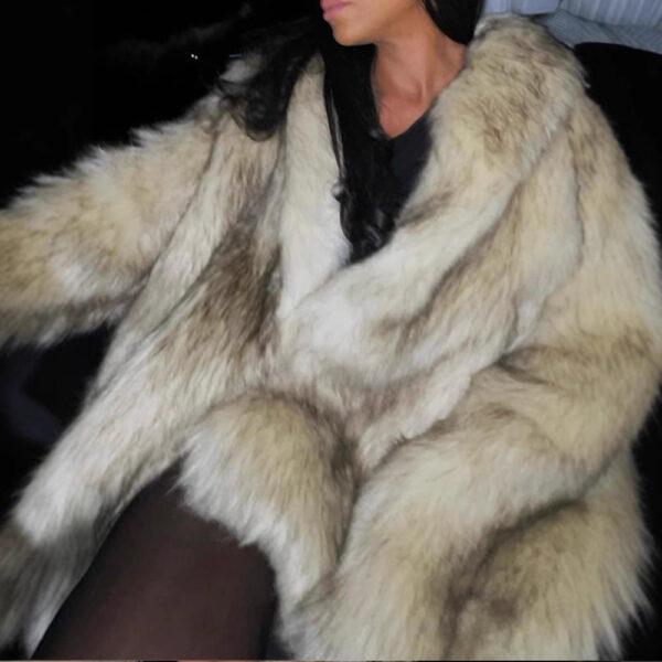 Lapel Long Sleeve Furry Fur Clothing Comfortable Casual Warm Jacket Ladies - Image 3