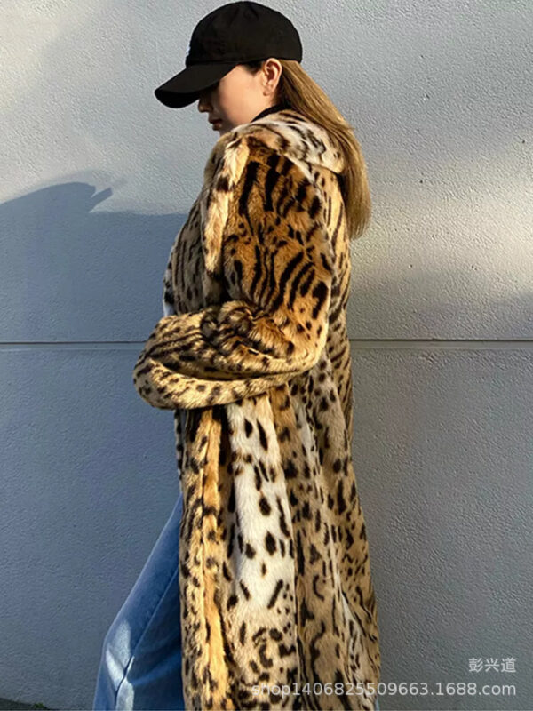 New Leopard Print Faux Fur Coat Women - Image 6