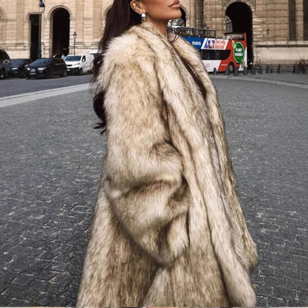 Lapel Long Sleeve Furry Fur Clothing Comfortable Casual Warm Jacket Ladies - Image 6