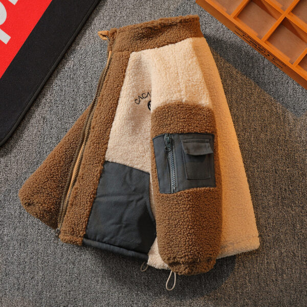 Stitching Contrast Color Fashionable Lamb Wool Warm - Image 2