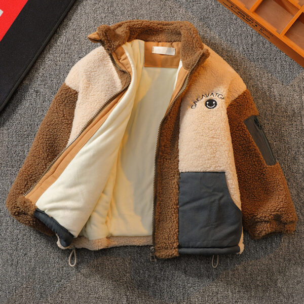 Stitching Contrast Color Fashionable Lamb Wool Warm - Image 4
