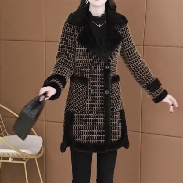 Plaid Fleece Lined Padded Warm Keeping Women's Overcoat - Image 2