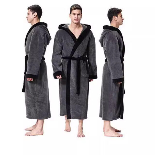 Men's Simple Colorblock Hood Patch Pocket Bathrobe - Image 5