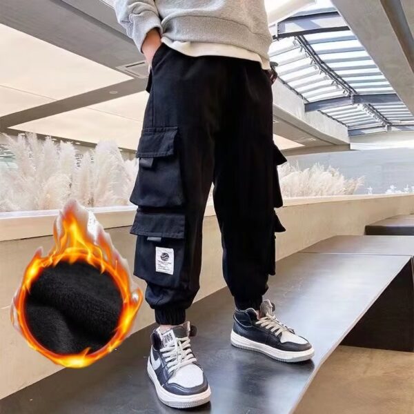 Men's Medium And Large Children's Multi-bag Fleece Ankle-tied Casual Working Pants Tide - Image 4