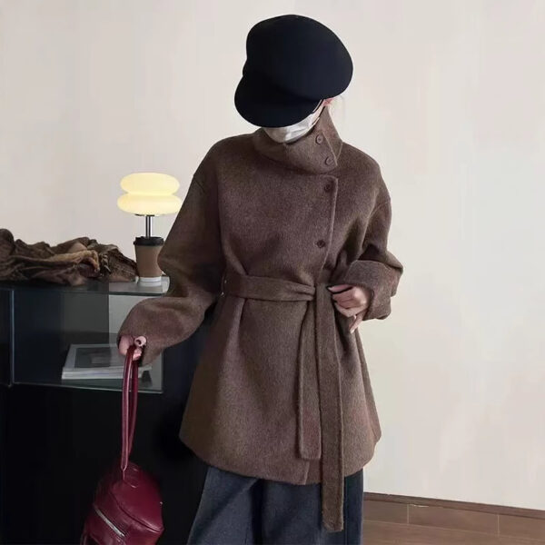 Stand Collar Advanced Loose And Idle Thick Mid-length Double-sided Wool Overcoat - Image 4