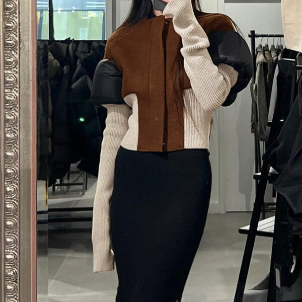 Autumn And Winter New Contrast Color Stand-up Collar Zipper Cardigan Outerwear - Image 7