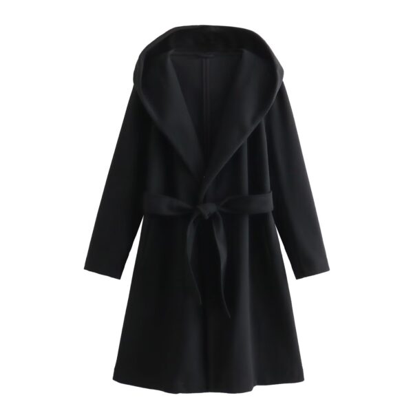 Women's Lace-up Waist Elegant Hooded Woolen Coat - Image 7