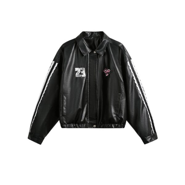 Women's Street Black Lace Love Number Embroidered Lapel Jacket - Image 5