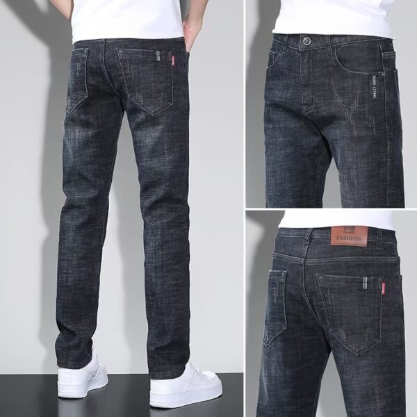 Spring And Autumn Washed Blue Jeans Men's Trendy Slim Trousers - Image 4
