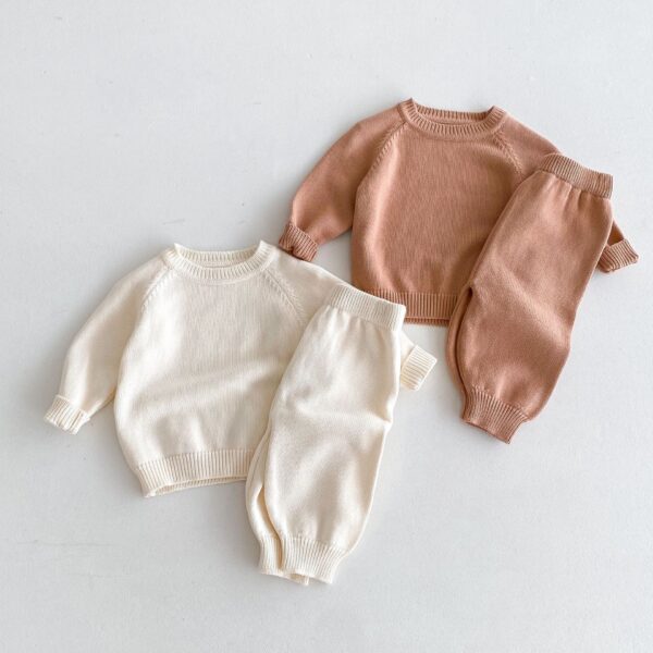 Pullover Raglan Long Sleeve Top And Trousers Autumn And Winter Knitting Suit - Image 3