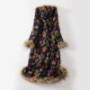 Women's Ethnic Style Cotton Linen Literary Over-the-Knee Fur Collar Hooded Padded Jacket - Image 5