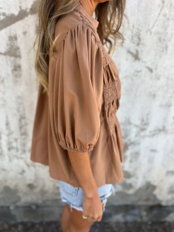 Pleated Button Short-sleeved T-shirt Casual Fashion Loose Solid Color Round Neck Shirt Summer Tops Women's Clothing - Image 4