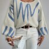 New Lantern-sleeved Pullover Sweater Fashion Line Printed Loose Tops Women's Clothing - Image 7