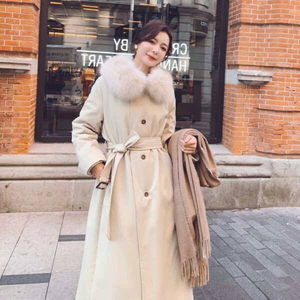 Temperament Lapel Waist Belt Inner Thickening Tooling Padded Jacket Women - Image 3