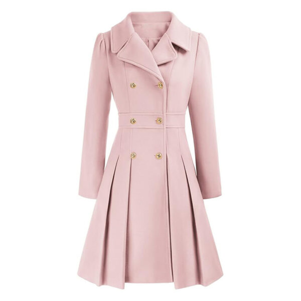 Women's Windbreaker Lapel Double Breasted Pocket A- Line Pea Coat - Image 9
