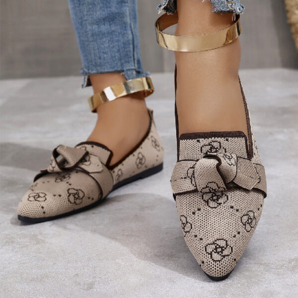 Plus Size Flyknit Flat Low-cut Shoes Female Pointed-toe Bowknot Boat Shoes - Image 6