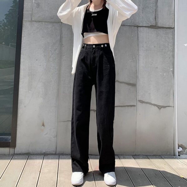 Women's Adjustable Waist Jeans High Waist Straight Pants Loose - Image 5
