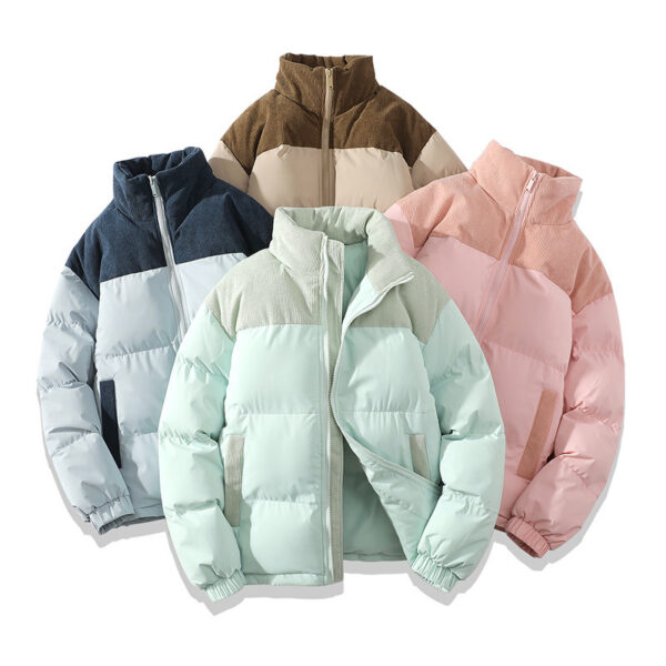 Winter Stand Collar Contrast-colored Coat Cotton Padded Jacket For Men Women Clothing - Image 10