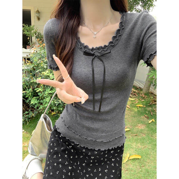 Women's Double-layer Bow Short-sleeved T-shirt - Image 3