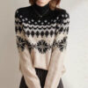 Autumn And Winter Spring New Half Turtleneck Knitted Snowflake Retro Loose Sweater - Image 2