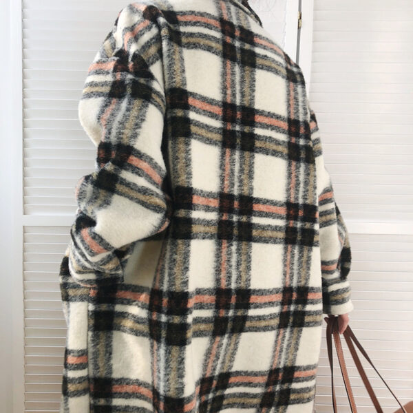 Women's Mid-length Thickened Woolen Check Coat - Image 3