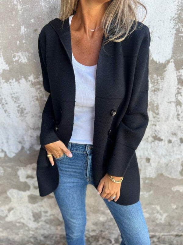 Solid Color Hooded Casual Button Trench Coat - Image 4