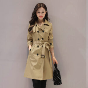 Solid Color Slim Double-breasted Mid-length Ladies