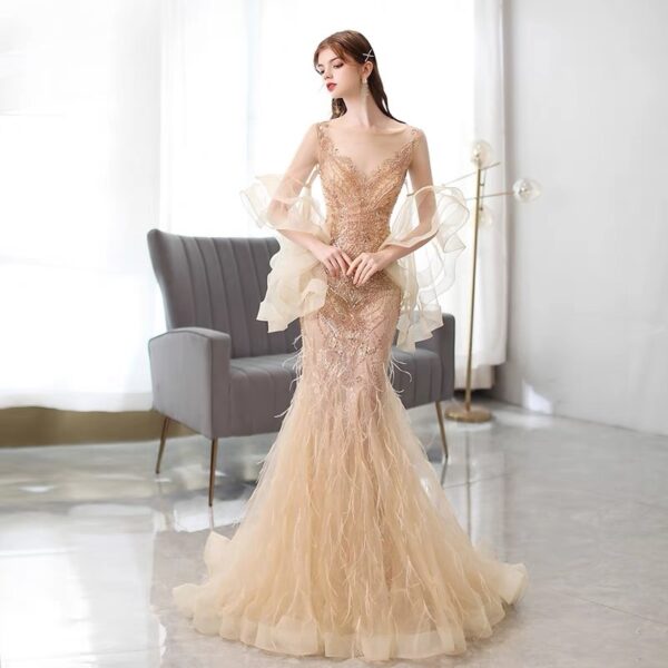 Golden Mermaid Evening Dress Ladies Banquet - Image 6