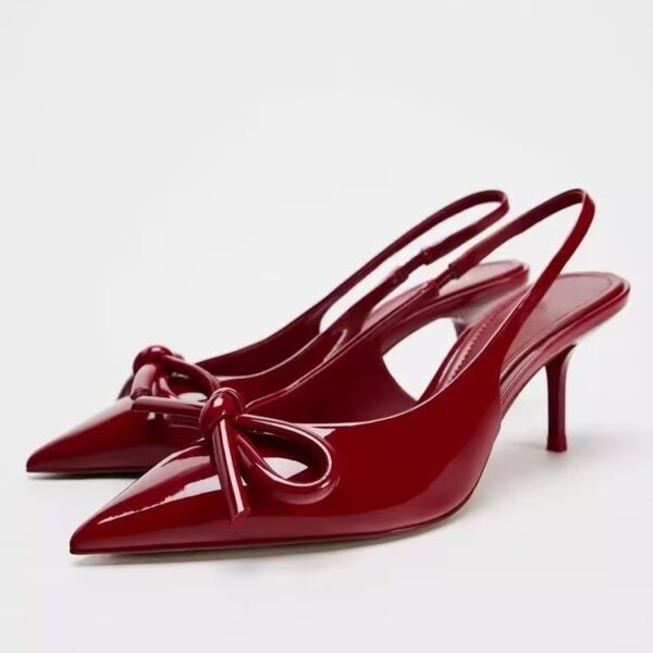 Women's Shoes Red Bowknot Decoration Low-cut Exposed Heel - Image 7