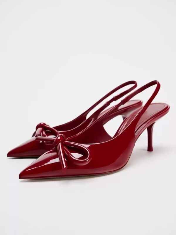 Women's Shoes Red Bowknot Decoration Low-cut Exposed Heel - Image 6