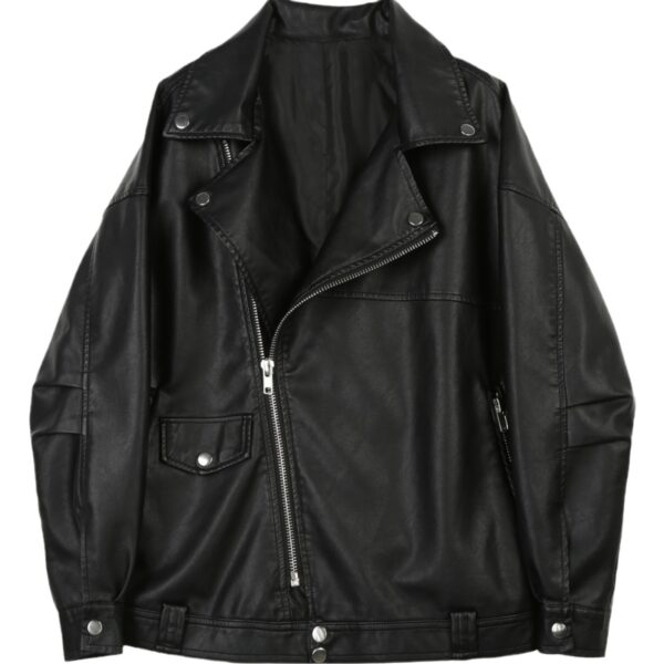 Casual Loose Small Plus Size Black Leather Coat - Image 6