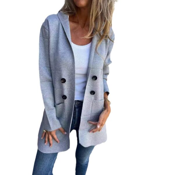 Solid Color Hooded Casual Button Trench Coat - Image 3
