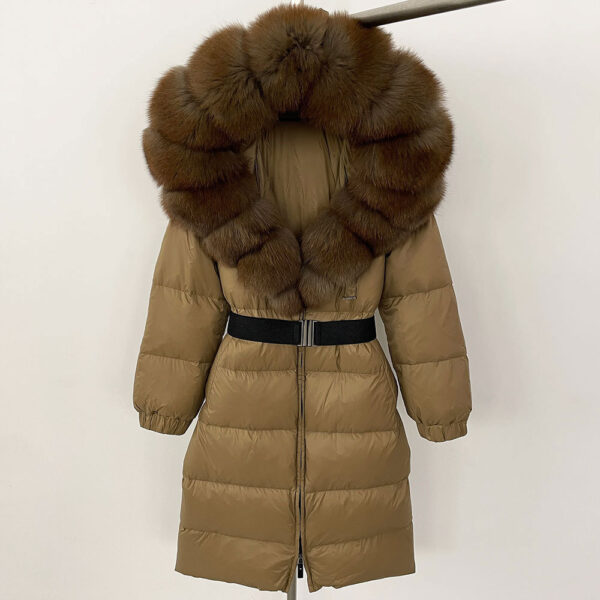 Women's Long Cinched Hoodie Real Fox Fur Collar Coat - Image 2
