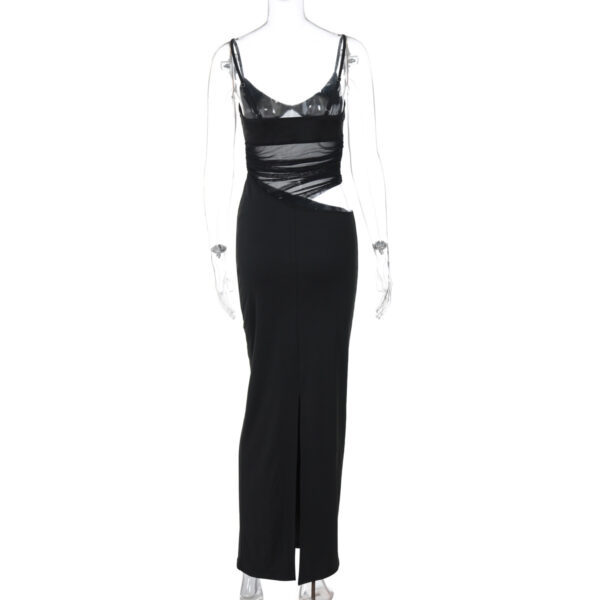Winter New Fashion Sexy Patchwork Slit Mesh See-through Sling Dress - Image 4